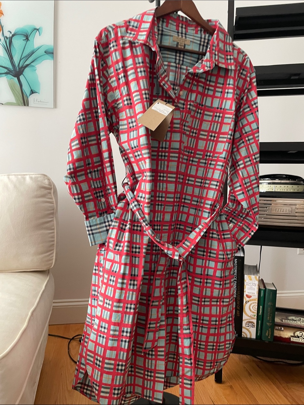 Burberry Red Plaid Trench Shirt Dress - Picture 5 of 5